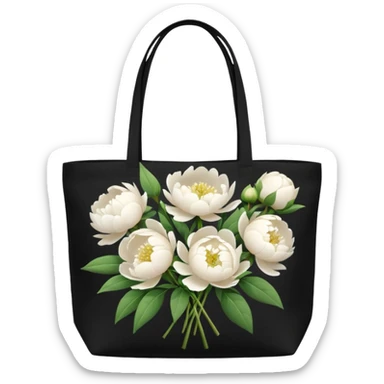 canvas tote bag filled with white peonies  sticker