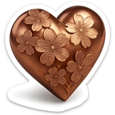 pink heart with sakura flowers, copper style sticker