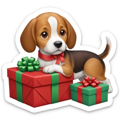 beagle sat amongst the xmas presents sticker
