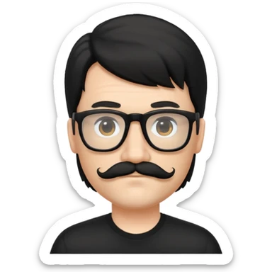 White man with black mullet and mustache wearing black glasses  sticker