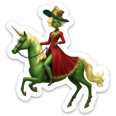 "galora green blonde alien woman" in red Victorian elegant dress, full body, rides unicorn gold
NO WOKE
 sticker