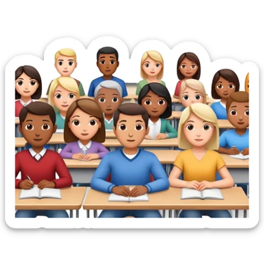 adults sitting in a classroom facing a screen sticker