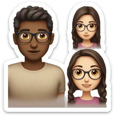 brunette girl with blue eyes and brunette guy with brown eyes and glasses sticker
