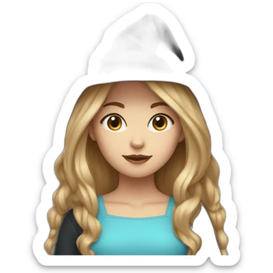 girl with witch hat with dark blond hair with cat ears with light blue eyes sticker