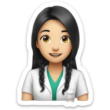 asian young girl with long black hair working in a pharmacy sticker