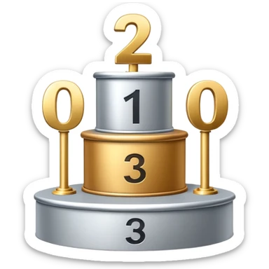 three-tier podium with large numbers 1, 2, 3 showing ranking sticker