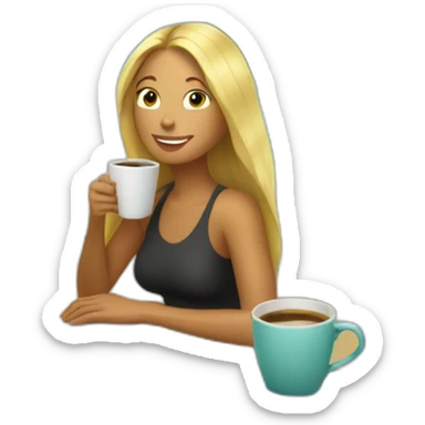 women surfer drinking coffee in her surfboard sticker