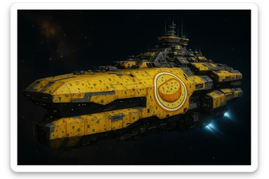 a massive cruiser size space supercarrier space ship, except it is decorated in a garlic bread insignia and paint scheme sticker
