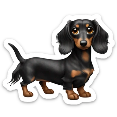 Two identical tri black merle long hair dachshunds together  sticker
