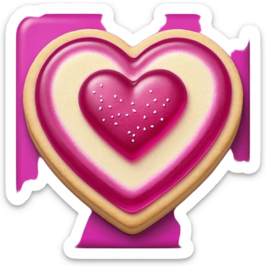 Realistic shortbread cookie in the shape of a heart with Fuchsia color jelly middle filling and sprinkled powder sugar on top. sticker