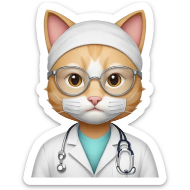 doctor cat, white coat, medical mask sticker