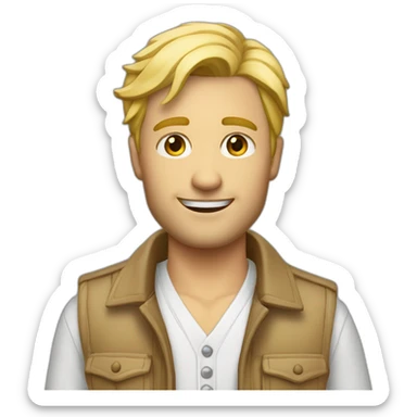 Homme blond avec une lavaliere un gilet de costume et une chemise sticker