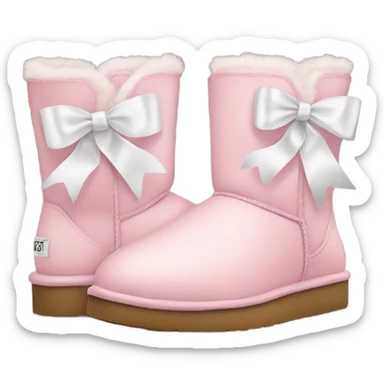 Light pink uggs with white ribbons that are short sticker