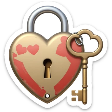beige heart-shaped lock and key sticker