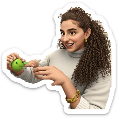 smiling girl with curly hair sticker