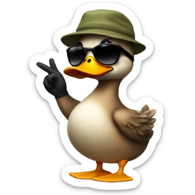 A really cool duck wearing sunglasses and a backwards cap giving finger guns sticker
