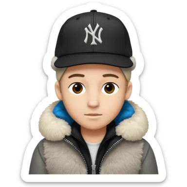 Cappellino New Era New York nero e persona con giubbotto di pecora grigio la pelliccia anche dove la zip sticker