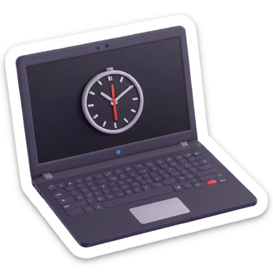 compact laptop with a clock icon overlay, symbolizing significant admin workload sticker