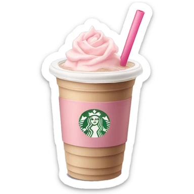 Starbuck ice coffee with ice cubes with rose pastel pink heart and straw  sticker