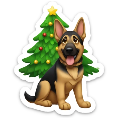 German Shepard in front of Christmas tree sticker