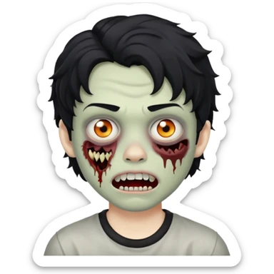 a boy with wavy hair, a zombie-shaped mouth piercing hum, and black hair sticker