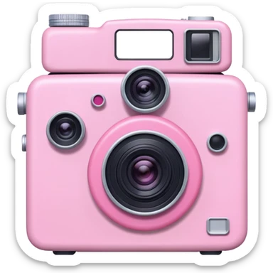 pink camera with a polaroid  sticker