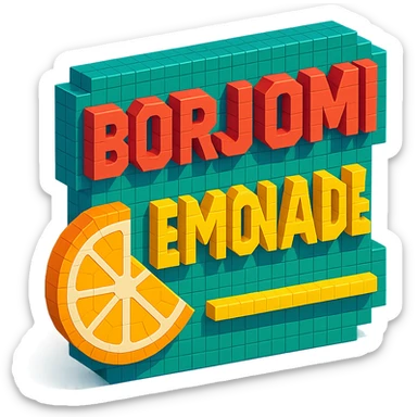 Borjomi lemonade advertisement sign with bold text sticker