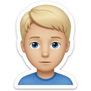 boy with blonde hair, and brown shirt, blue eyes sticker