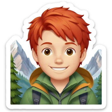 smiled boy's mountain clothes whit red hair without panorama sticker