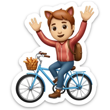 Bacon riding a bike waving sticker
