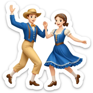 Cinematic Realistic scene of two square dancers in traditional American folk costumes, captured in joyful, coordinated motion with vibrant, rustic lighting that highlights their cultural heritage sticker