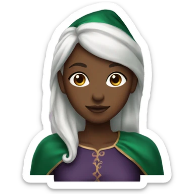 Black elf girl with auburn hair wearing emerald green sticker