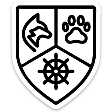 combined badge or crest icon showing one tribal glyph, one breed symbol, and one auspice symbol from Werewolf: The Apocalypse V20, arranged together in a clean, high-contrast style matching the tribal glyph icons sticker