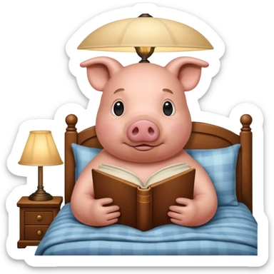 pig reading in bed with retro light lamp next to it sticker