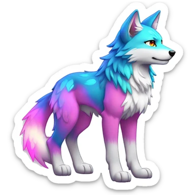 Anthro Colorful Shiny Fionbri-Falvie-sparkle-wolf-sona with neon markings full body sticker