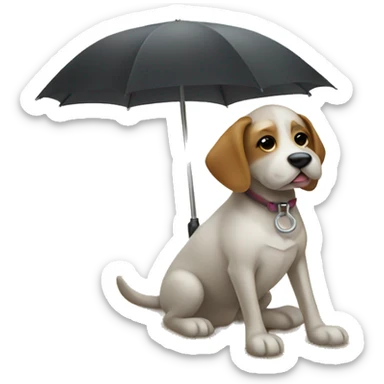 Dog sitting on a beach under an umbrella sticker