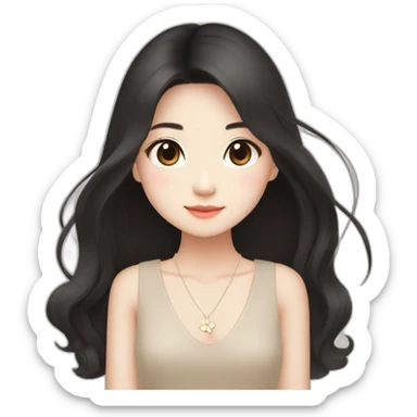 cute singaporean-chinese girl in Muji beige dress with straight long black hair and van cleef clover necklace sticker