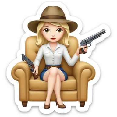 Mafia blondes woman in hat , gun , armchair  sticker
