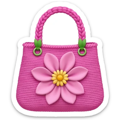 knitted bag pink flower sticker