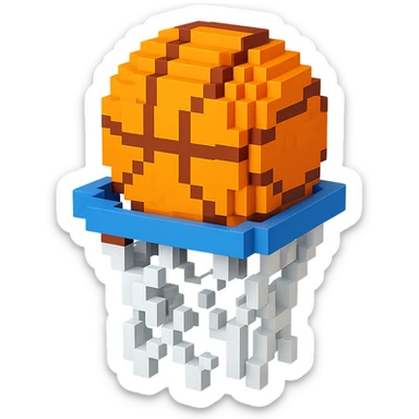 A voxel-style basketball in a net sticker