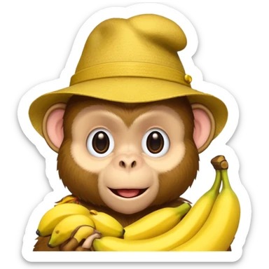 monkey with banana and wearing hat sticker