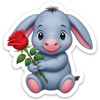 Baby eeyore holding a rose sticker