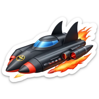 batmobile in rocket ship boom rocket at take-off in fire france sticker