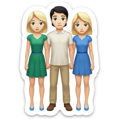 Man, black Hair, blue eyes, whole body, Woman, blonde, green eyes, White Dress, bending knees sticker