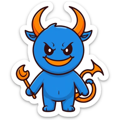 cute smiling blue devil with horns and a friendly face sticker