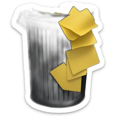 black mesh metal dustbin filled with yellow crumbled papers sticker