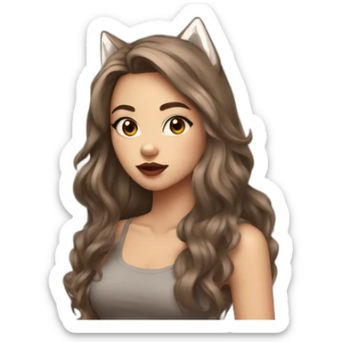  girl brown long hair lipstick wolf ears  sticker