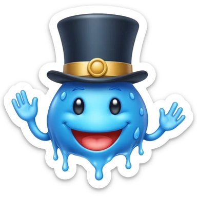 Make a slime that’s blue and has a face and wears a top hat sticker