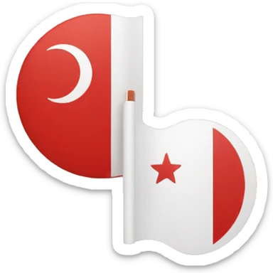 Red flag inside filled white circle and half moon filled in white sticker