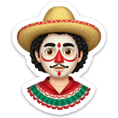 painted face mexican theme, curly hair, male, white sticker